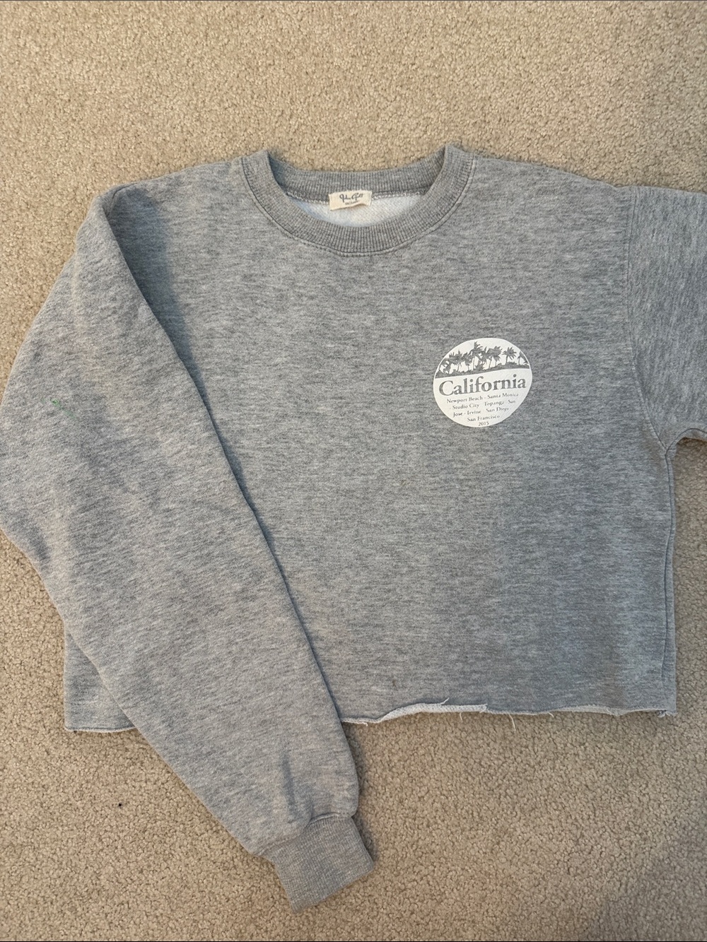 Brandy Melville Gray 'California' Cropped Crewneck Sweatshirt